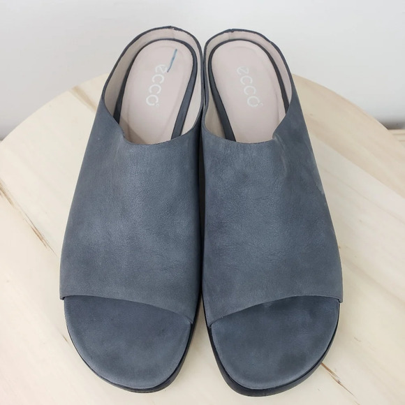 Ecco Women’s Size 10 Round Chunky Heel Slide Sandal Gray Leather Suede Open Toe - Picture 4 of 14